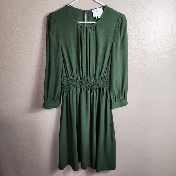 Kate Spade New York Womens |6| Olive Green 3/4 Sleeve Smocked Waist Dress - Picture 1 of 10